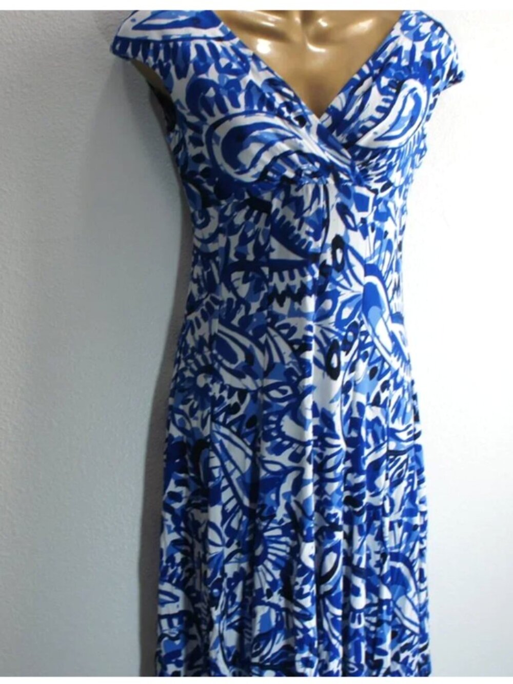 Lauren Ralph Lauren Blue White Empire Flare Dress size 2